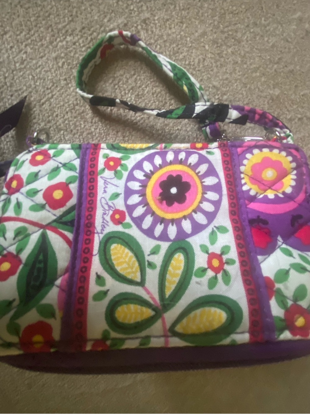 Quilted Floral Wristlet Clutch in Purple and Multicolor